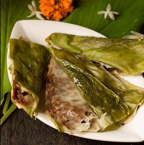 the image shows a vegetarian goan dish called the patoleo