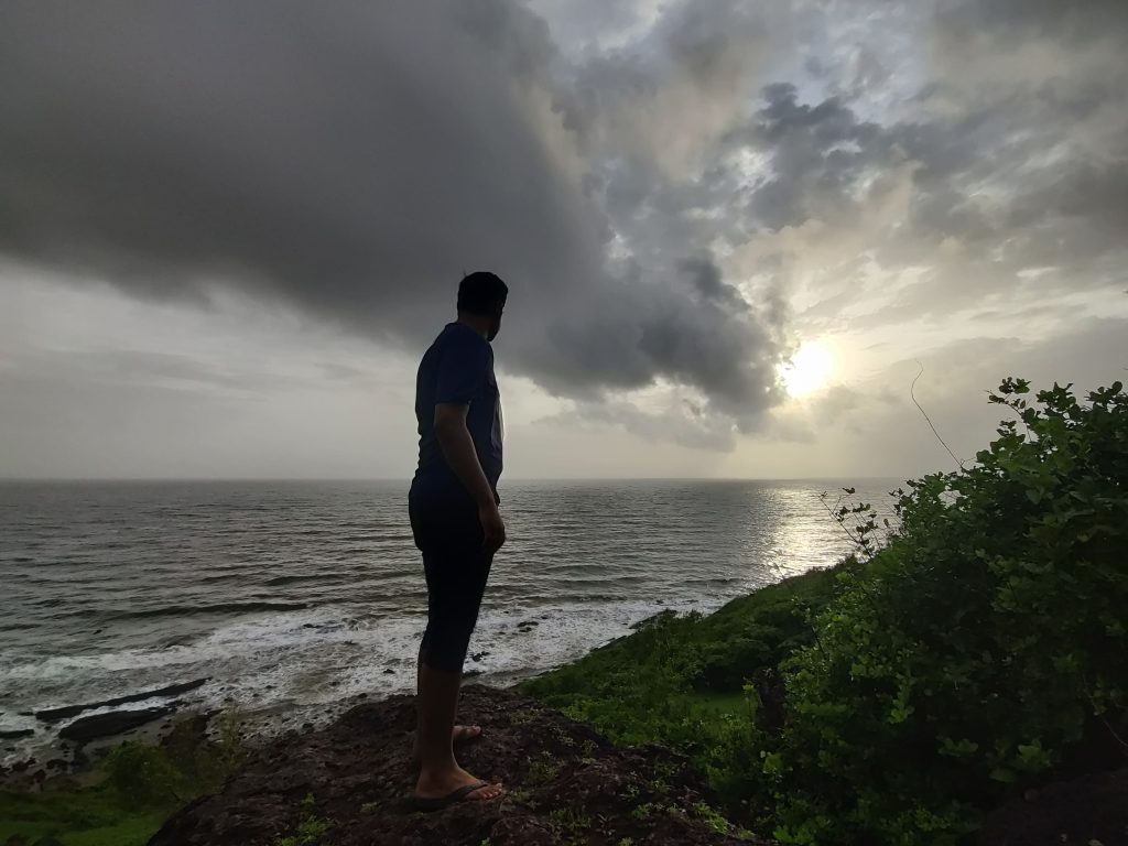 The image shows the best sunset in Goa at the hilltop in Vagator Goa